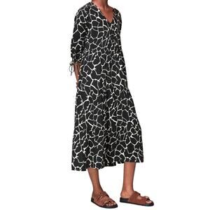 Whistles NEW Layla Giraffe Trapeze Midi Dress Black Giraffe Print Size 6 NWT